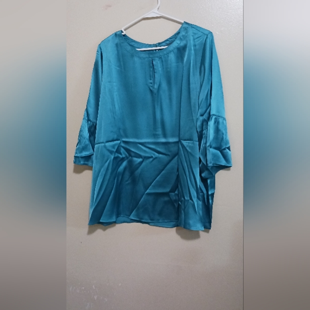 Jessica London Womens Satin Blue Teal Blouse 20w A-51